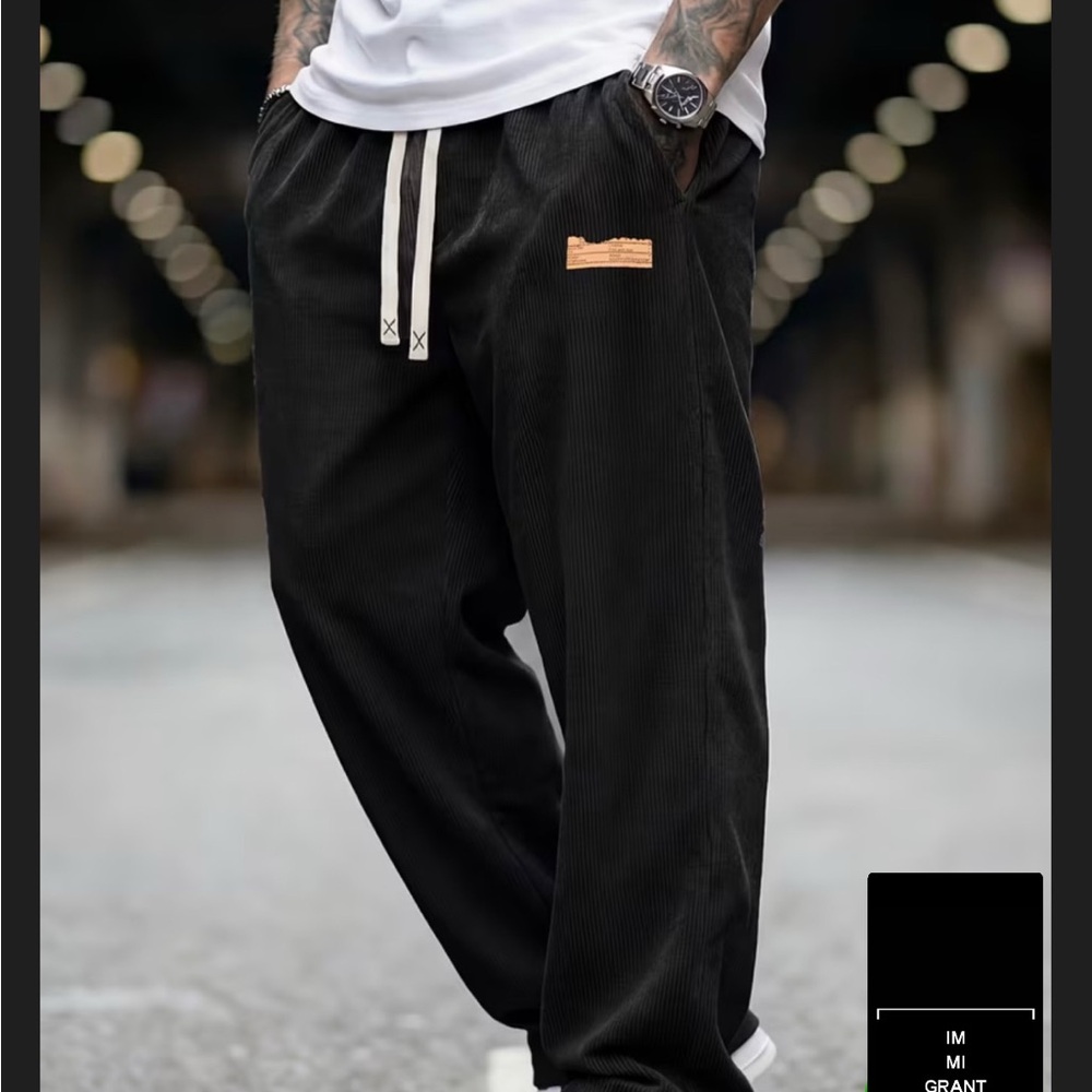 Men's Trendy Charcoal Black Corduroy Pants